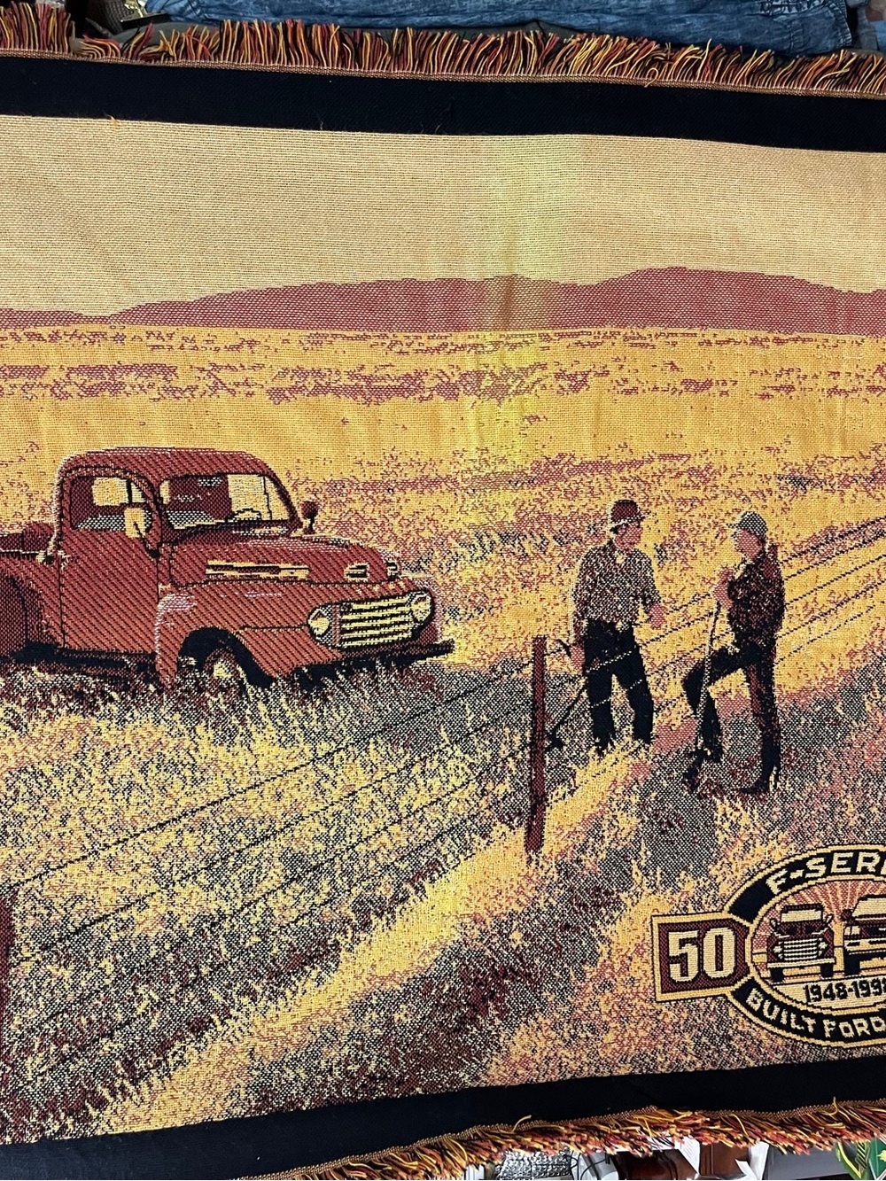 Farm Truck Woven Throw Blanket in Red and Yellow